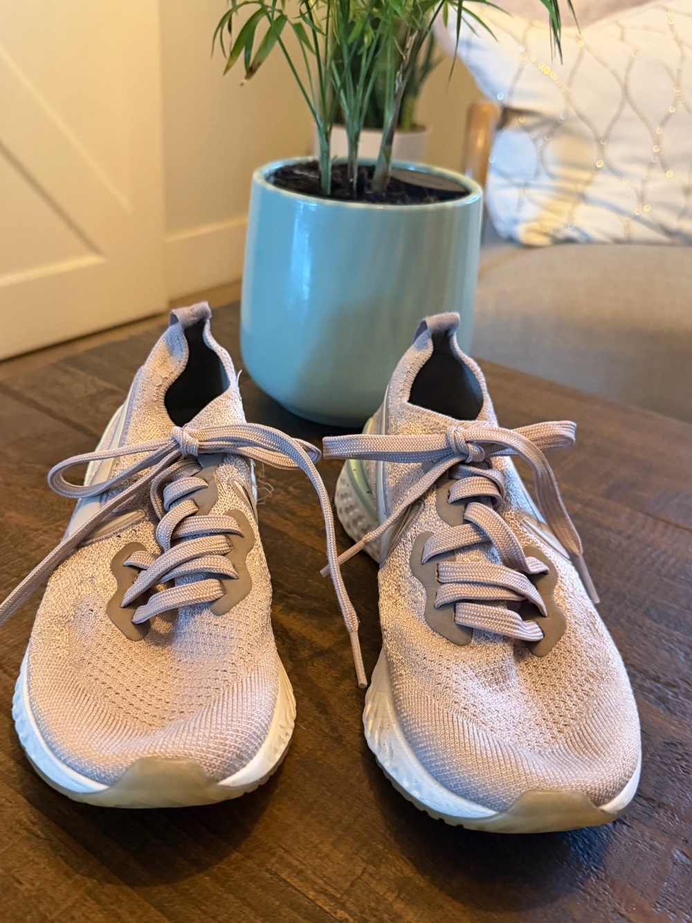 Nike grey Knit Lace-Up Sneakers with White Sole